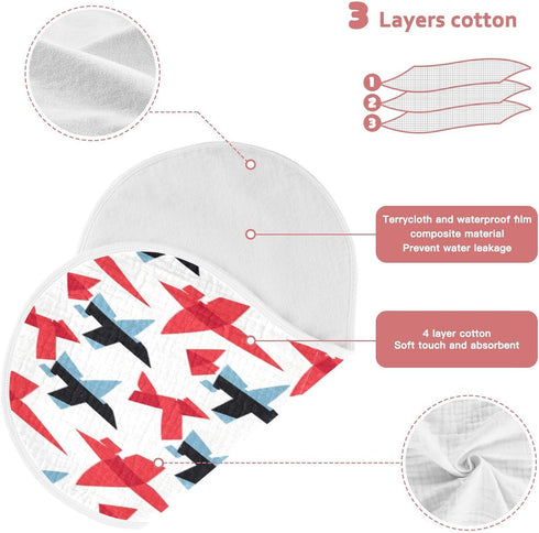 Bulletgxll Set 4, Airplane Pattern Unisex Baby Burp Cloths of Soft Absorbent Organic Cotton Muslin Burping Cloths