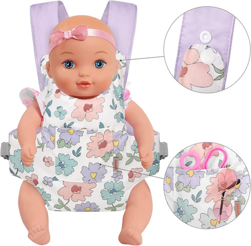 GAGAKU Baby Doll Carrier for Kids Stuffed Animal Carrier Reborn Baby Carrier with Adjustable Straps for American Girl Doll Bitty Baby Doll Accessories - Purple (Flowers)