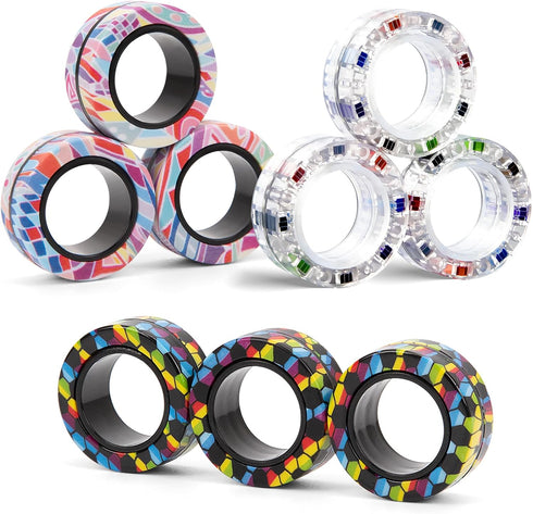 9Pcs 8-13,Teens Magnetic Rings Fidget Toys for Adults and Kids,Fidget Spinner Rings for Anxiety Relief Therapy Toys