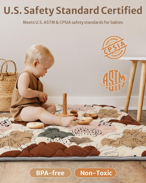 Tummy 43" 43" Blissful Diary Portable Baby Play Mats for Floor, Thicker Cushioned Foldable Baby Crawling Mat for Indoor