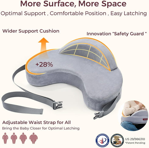 Momcozy Innovative Safety Guard Nursing Pillow - Firm & Springy Memory Foam - Stable, Ergonomic Support & Comfort