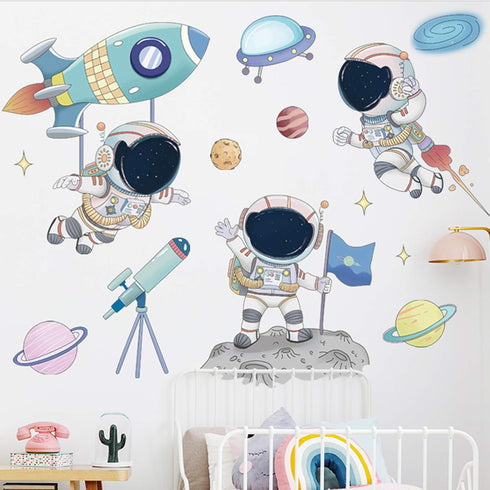 Astronaut Wall Stickers - DILIBRA Planet Space Walk Spaceship DIY Art Vinyl Removable Murals for Kids Bedroom
