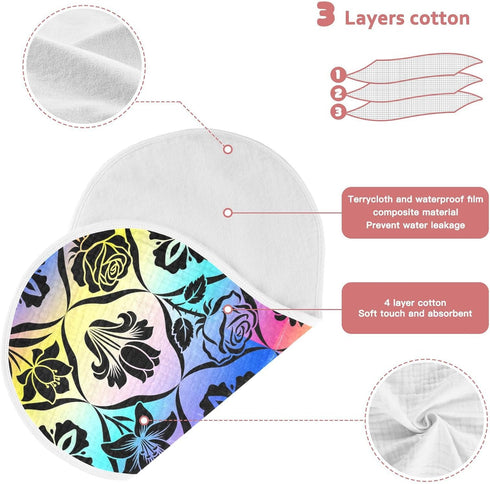 decor gift 4 Pack 22x11in Cotton Newborns Burp Cloths Soft Touch Purple Silhouette Flower Black spit up Cloth