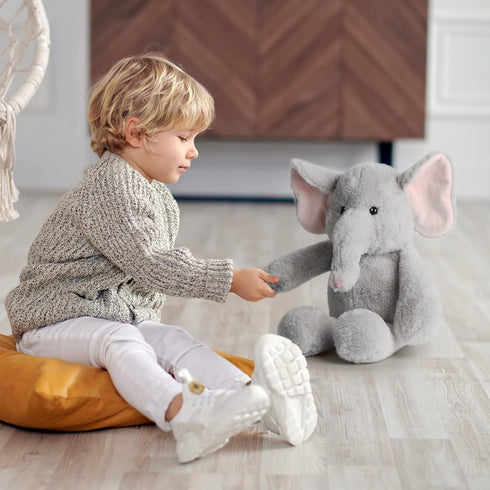Elephant Teddy Bear Stuffed Animals, Plush Elephant Toys with Pink Ears for Girls Boys Kids Babies Shower Bedtime