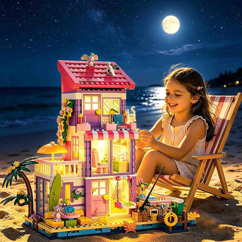 3 1 Set 961 8+ NEWABWN in Pink Girls Beach House Building with Light, PCS Seaside Villa Friends Building Toys