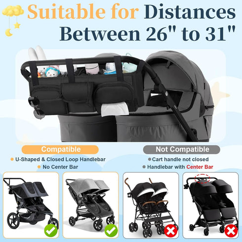 GT2, GDNasist Double Stroller Organizer Compatible with Bob Duallie and Baby Jogger City Mini Double Baby Stroller