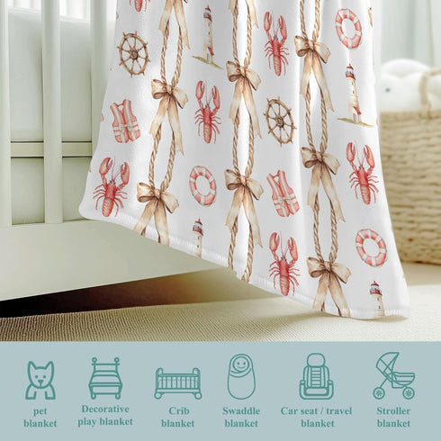 Wicbfdfv Summer 50x60inch Cute Lobster Lighthouse Rudders Bows Stripe Baby Blankets for Boy Girl Swim Flannel Fleece