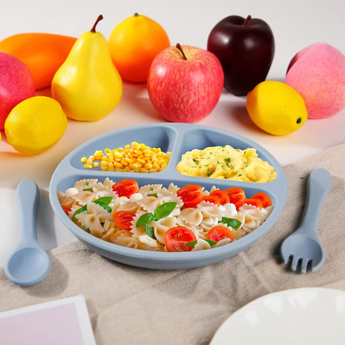 6 Pack set Meanplan Suction Plates for Toddlers with Lids Silicone Baby Plates Food Grade Silicone Divided Design BPA