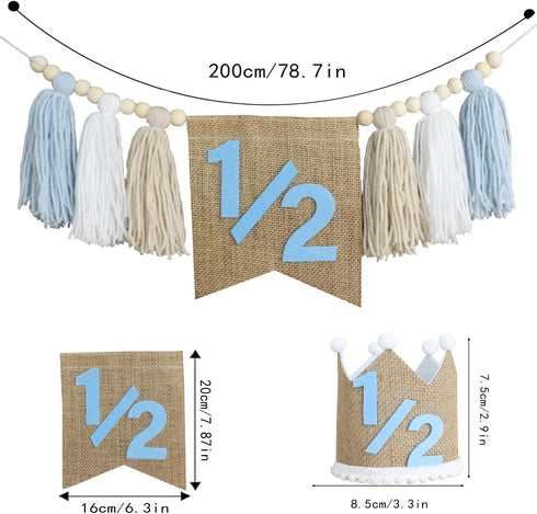 1/2 Banner,1/2 Hat,6 Birthday High Chair Banner, Half Way To One Crown Months Photo Backdrop,Wall Hangings Decorative