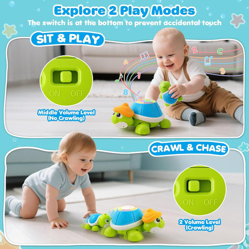 Jumlys 6-12 Tummy 7 8 9 10 11 1 Baby Toys Months, Musical Turtle Crawling Infant Toys for Time, Early Learning