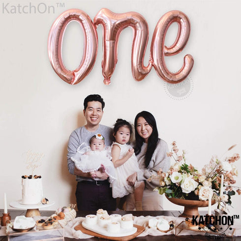 KatchOn Rose Gold One Balloons for 1st Birthday, 20 Inch Foil Balloon Letters, Baby Girls 1st Birthday Decoration