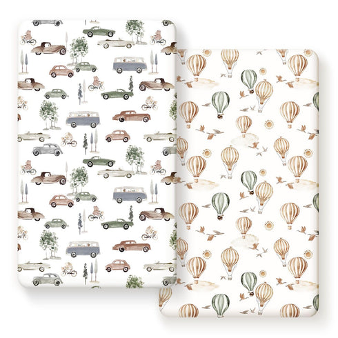 Stretch Ultra Soft Jersey Knit Fitted Crib Sheets Set, 2 Pack, Stylish Cars Print for Boys and Girls