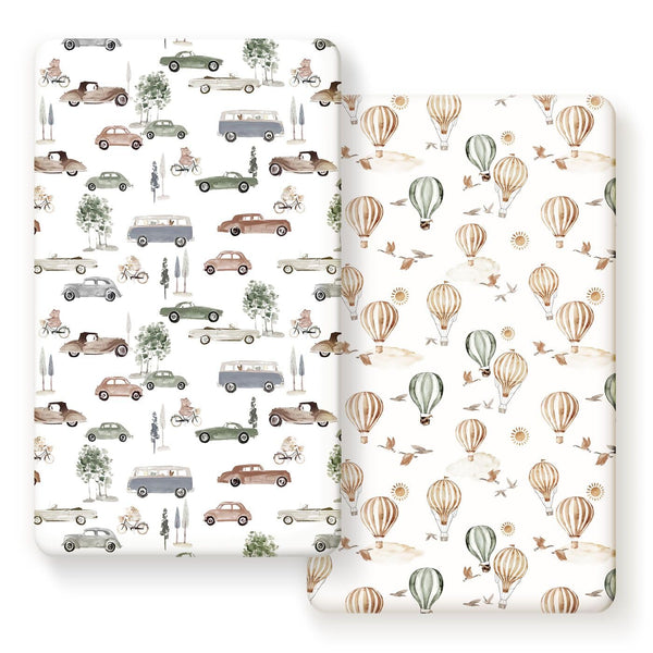 Stretch Ultra Soft Jersey Knit Fitted Crib Sheets Set, 2 Pack, Stylish Cars Print for Boys and Girls