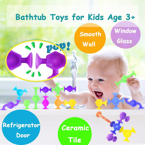 50Pcs Bath Toys for Kids Ages 3+, Suction Cup Sensory Toys, Travel Window Toys, Dinosaur Eggshell Storage