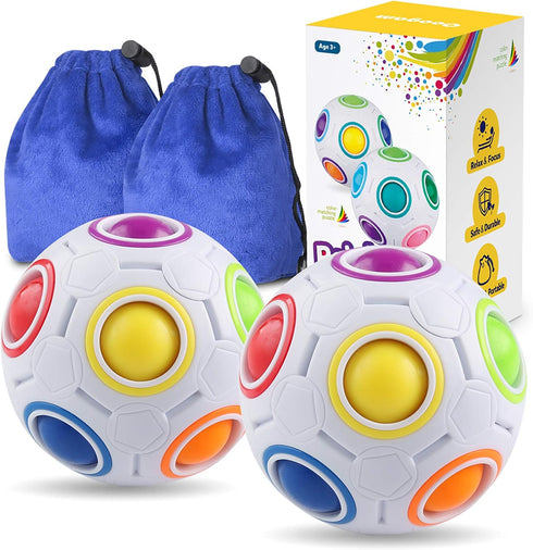 Coogam Rainbow Puzzle Ball Pack with Pouch, Color-Matching Game Fidget Toy, Stress Reliever for Kids and Adults, Set of