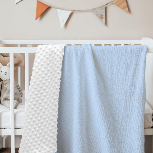 30x40 inches, Baby Blankets for Boys, Soft Nursery Minky Blankets with Muslin and Dotted Fleece Back Receiving Bed