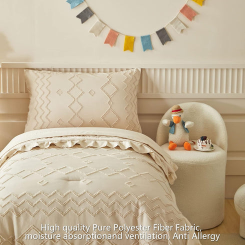AIKASY Set 4 Set, Toddler Bedding Pieces Super Soft Comforter Shabby Boho Bohemian Design for Boys and GirlsRuffle