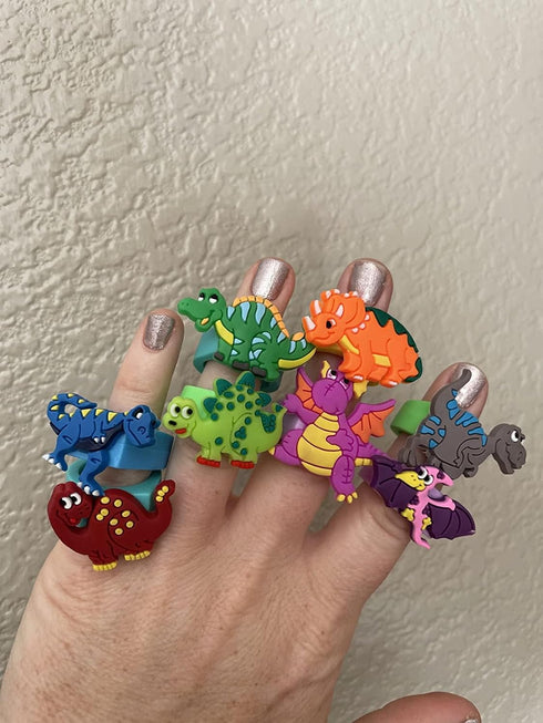 Finduat 24 Pcs Dinosaur Rubber Rings for Party Favors, Cupcake Topper for Dinosaur Party Supplies