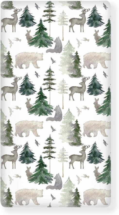 JEPFEIXIA Woodland Forest Animals Fitted Crib Sheet for Boys Girls Watercolor Pine Tree