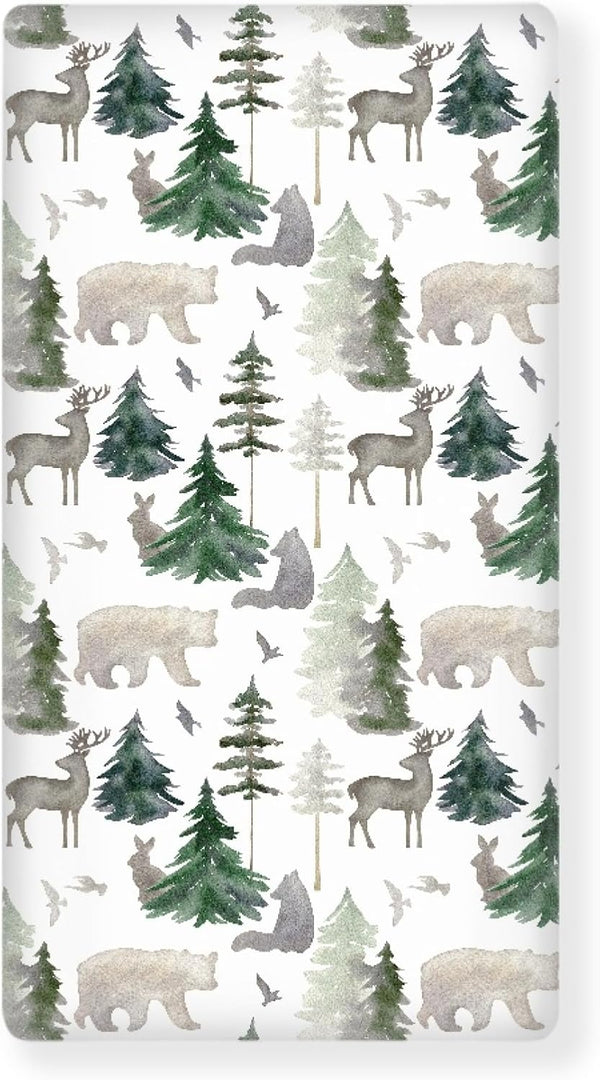 JEPFEIXIA Woodland Forest Animals Fitted Crib Sheet for Boys Girls Watercolor Pine Tree