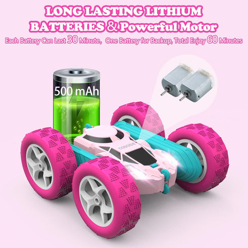 cosone Pink Remote Control Car for Girls, RC Stunt Cars with 4WD Double-Sided Driving for Kids Age 6-12