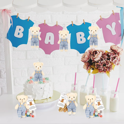 20 Sets Miniature Bear with Clothes, 4.7 Inch Stuffed Plush Bear Decorations, Baby Shower Doll Favors, Blue