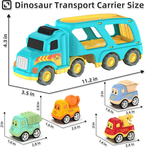 Toddler Car Toys for 3-5 Years Old, 4 Pack Small Pull Back Construction Vehicles, Christmas Birthday Gifts for Kids