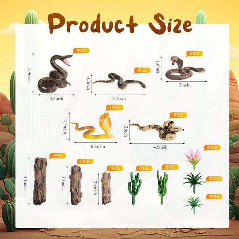 Sratte 26 Pcs Realistic Snake Figurines Toys Plastic Anaconda Animals Diorama Project Playset Model Trees Kit for Kids Toddlers Educational Learning Birthday Cake Toppers Gift