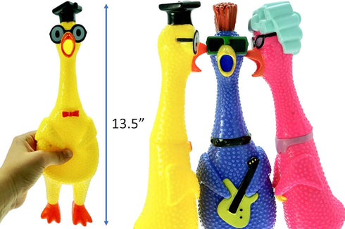 (3 1704-3p JA-RU Screaming Rubber Chicken Toy Units Assorted) Squeaky Chicken Toys for Kids. Funny Noise Maker Prank