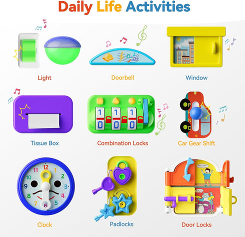 Montessori Busy Board for 1-2 Years Old - Toddler Toys for 1+ Years Old, Baby Musical Toy, Sensory Learning Educational