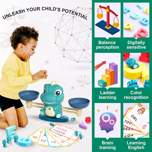 3 4 5 6 7 Kaodezhu Dinosaur Math Balance Toys - Montessori Toys for Years Old Kids, Learning and Educational Toys