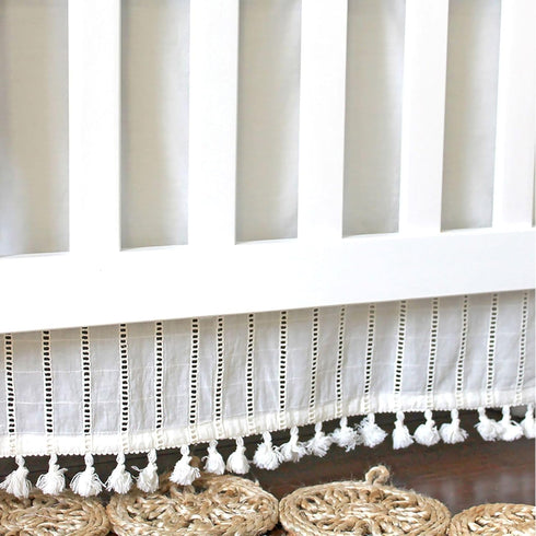 28w 52h 16d Crane Baby Wrap Around Bed Skirt for Crib, Cotton Crib Skirt for Boy's and Girl's Nursery, White, x x