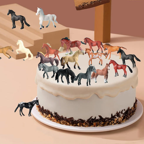 RCOMG 18 PCS Horse Toys, Realistic Miniature Pony Figures for Girls and Boys, Farm Animal Gift and Cake Topper
