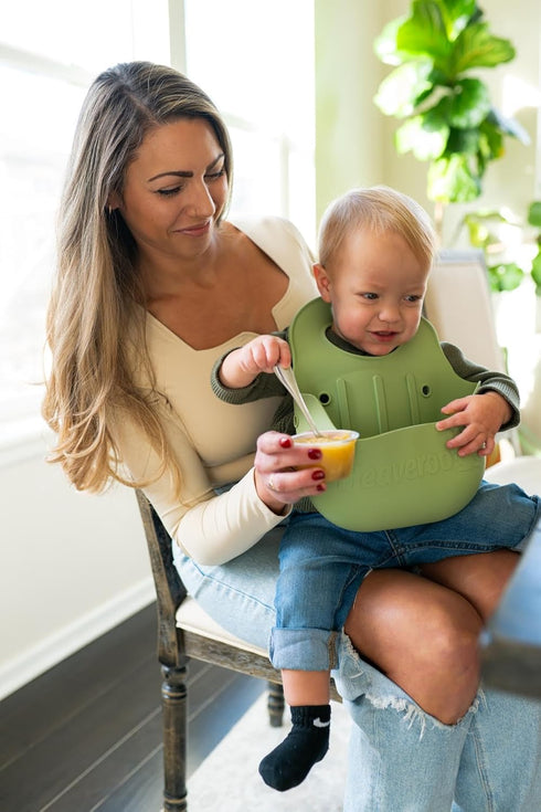 Heaveroo Silicone Vomit Bib, America's ONLY Safety Compliant Silicone Vomit bib, XL Bucket Design to Catch Vomit