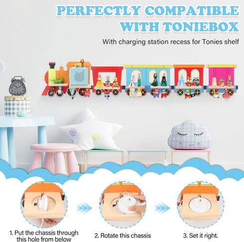 1/2 30~40 for Tonies Box Tonies Figures Organizer Storage Shelf Wall Mounted, Colorful Little Five-Train Magnetic