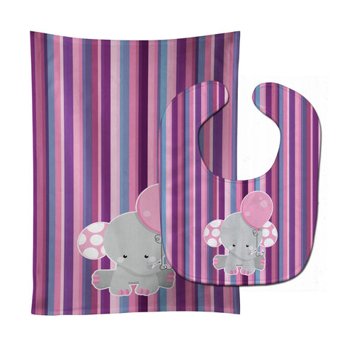 Caroline's Treasures Baby Bib & Burp Cloth, Elephant on Stripes, Large