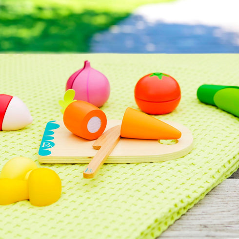 Set 6 2+ B. toys Chop 'n' Play Vegetables Pretend Play Food Wooden Toy Vegetables to Cut Hook and Loop Play Food