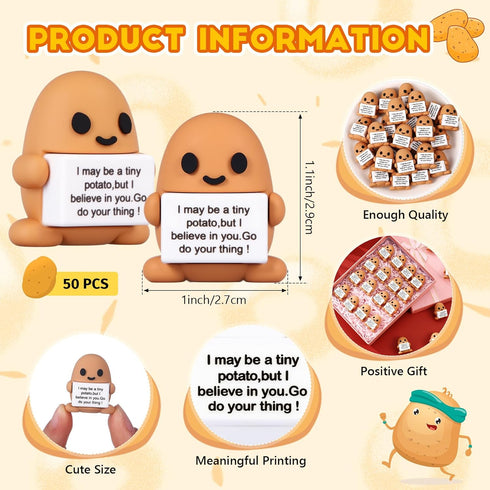 Gejoy 50 Pcs Mini Rubber Potato Toys Positive Gifts Potato Figures Decorations and Encouragement Birthday Motivational