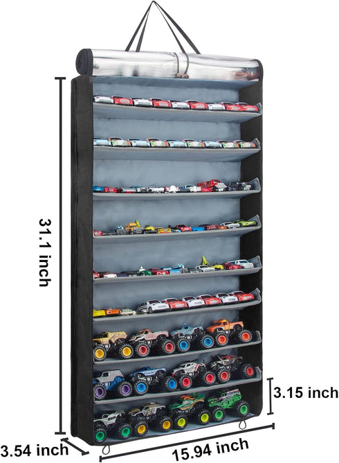 KISLANE Dustproof Hanging Display Case for Toy Cars, Matchbox Cars, Monster Trucks, Rectangular-Black