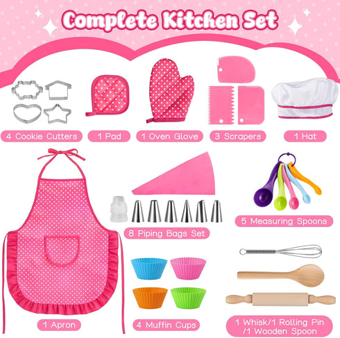 Sets, 32PCS LovesTown Kids Cooking and Baking Pretend Play Toys for Toddler Dress Up Clothes Birthday for Girls