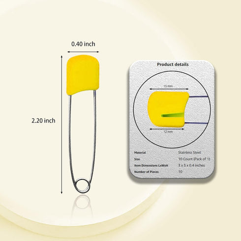 Lxnoap 10-Pack Stainless Steel Baby Safety Pins (Yellow)
