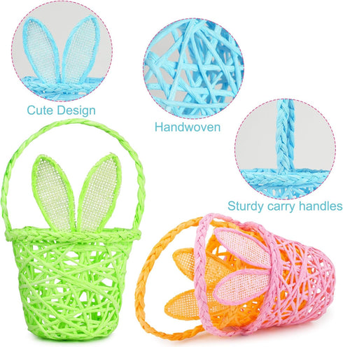 6 6 Pieces Easter Egg Baskets - Handmade Colors Bunny Ears Easter Baskets for Easters Theme Garden Party Favors, Easter