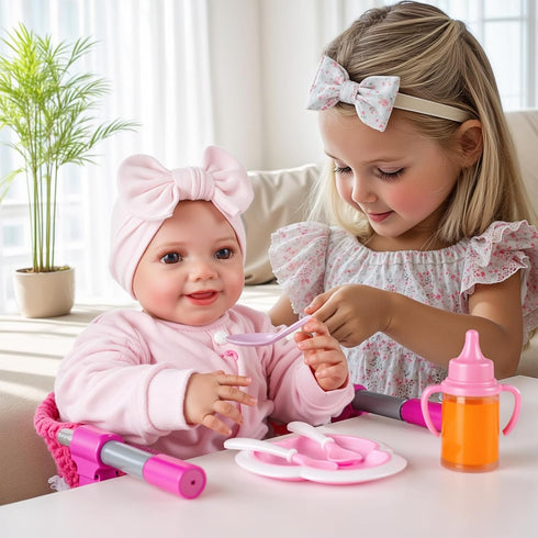 1220 Inch 3+ BABESIDE Baby Doll High Chair for Dolls, Foldable Table Seat Doll Furniture, Portable Feeding Chair
