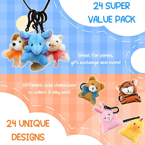 24PCS Mini Animal Plush Toys Party Favors - Small Mini Plush Stuffed Animals for Kids Birthday