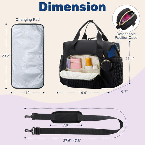 Duryarhall Diaper Bag Tote, Large Capacity Baby Diaper bags with Changing Pad, Travel Baby Diaper Bag with Pacifier
