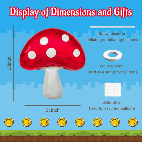 6 31 21 PCS Mushroom Balloons with Red & White Polka Dots, Forest/Garden Party Theme Party Decor, Cute Mushroom