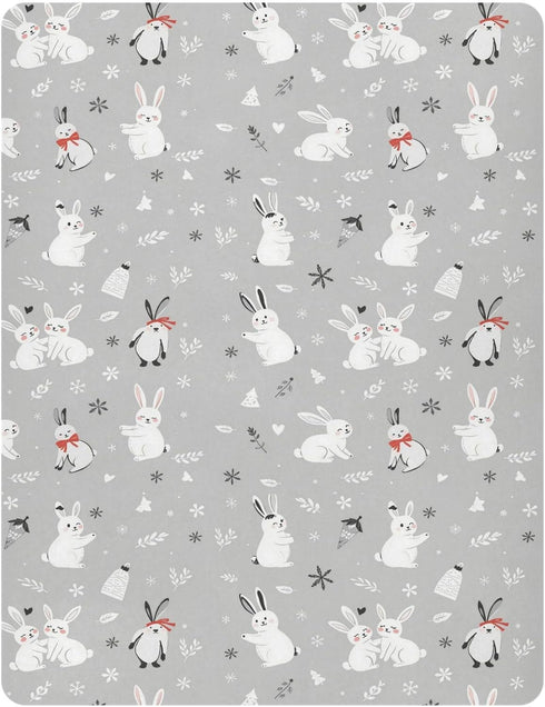 Pfrewn Christmas Crib Sheets for Boys Girls Cute White Bunnies Snow Fitted
