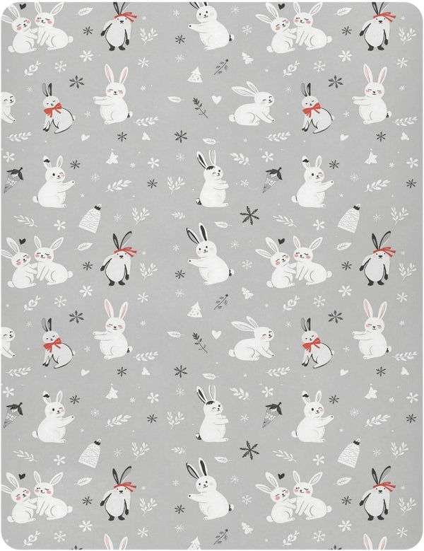 Pfrewn Christmas Crib Sheets for Boys Girls Cute White Bunnies Snow Fitted