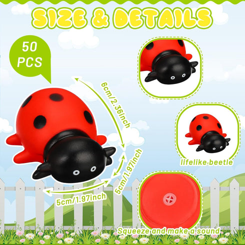 50 Pcs Mini Ladybug Squeak Toys, Fake Shower Animal Bath Toys for Pool and Birthday Party Favors