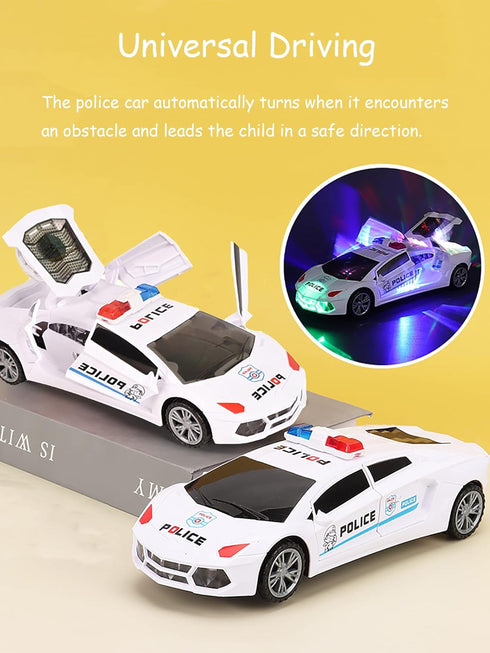 Police Car Spinning Toy for Boys 3-5 - Music Lights and Siren with Automatic Door Opening for Kids